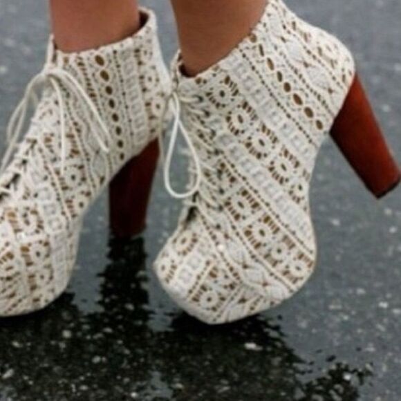 Jeffrey Campbell Lita Ivory Crochet Lace Up Platform Ankle Bootie Size 6🔥 - Picture 6 of 17